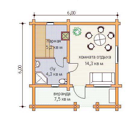 Планировка бани с душевой